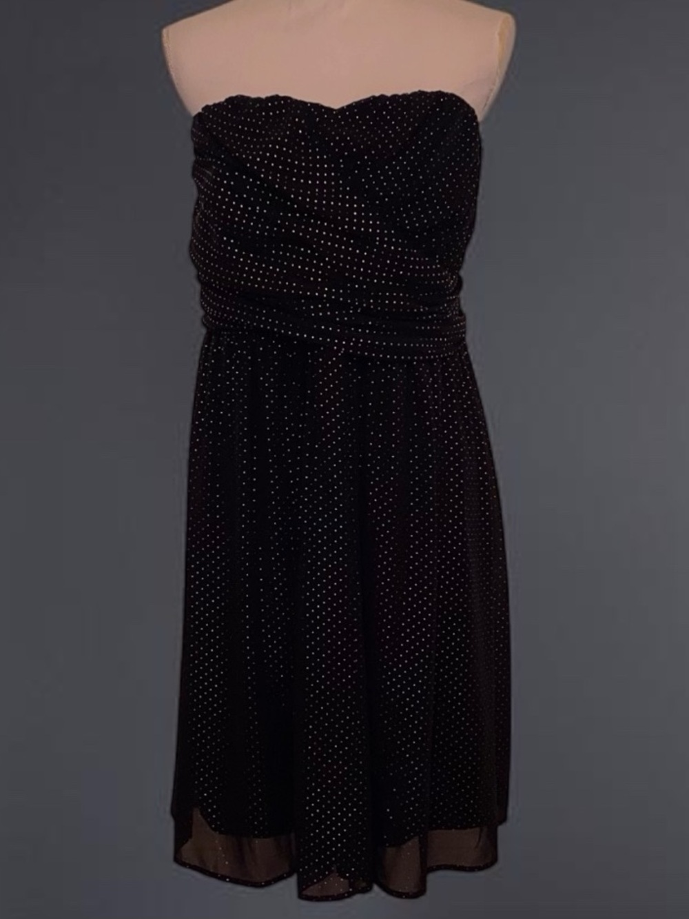 LANE BRYANT Polka Dot Strapless Cocktail Mini Dress Black with Gold Dots SZ 18
